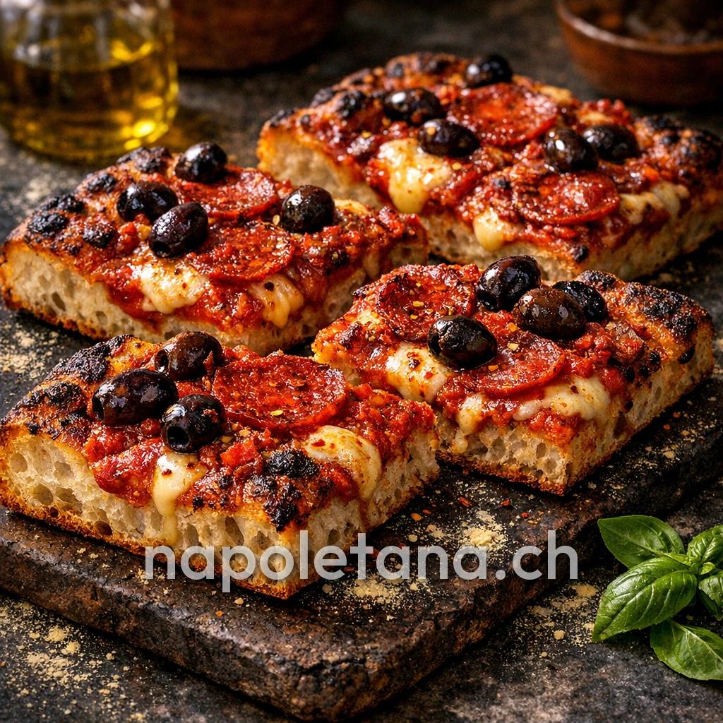 Lava dell'Etna – Sicilian Pizza with Spianata and Olives