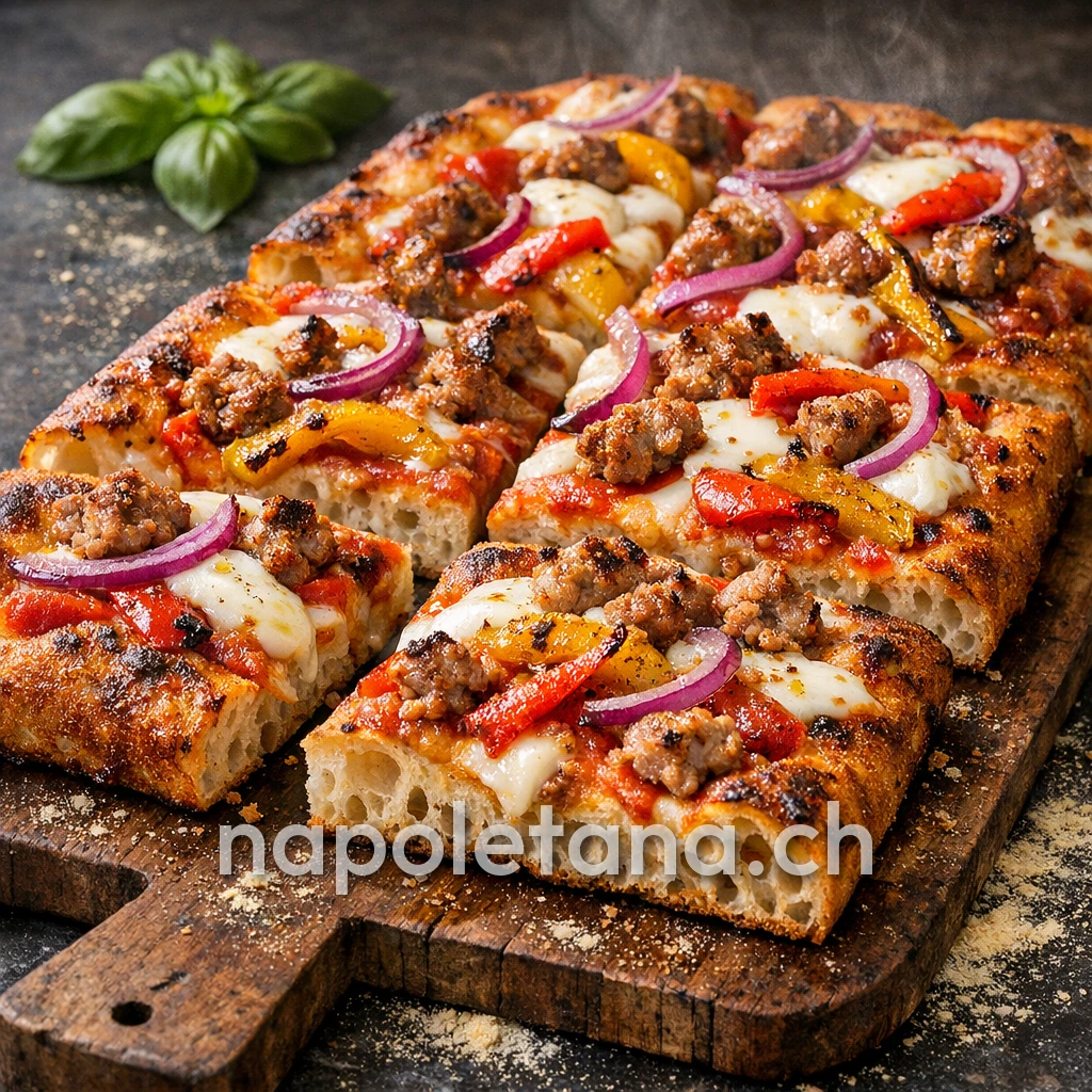 Rustica del Mercato – Pizza in Teglia con Salsiccia e Peperoni